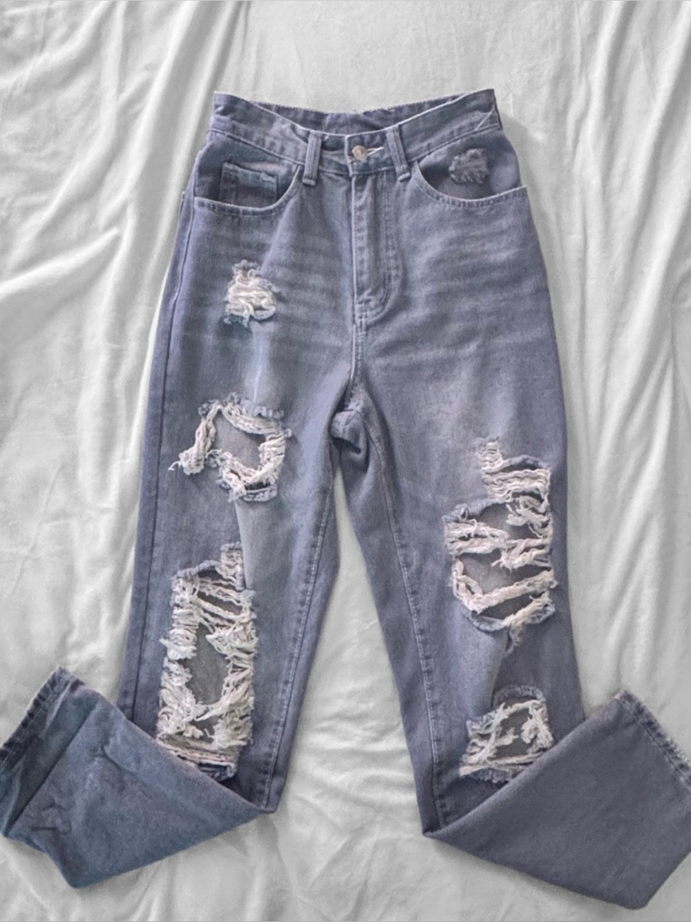 Jeanoix Gray Distressed High Rise Straight Leg Jeans 26